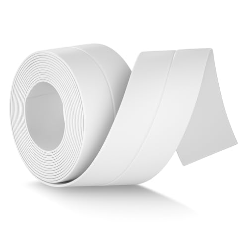 3,2m X 38mm Joint Salle de Bain,Joint Silicone Salle de Bain Blanc, Bande D'étanchéité Imperméable Transparente Pour Salle De Bain Plinthe Auto-Adhésive Souple Imperméable Anti-Moisissure