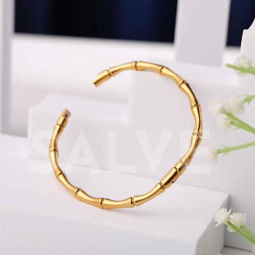 Image of SALVE Openable Bamboo Stainless Steel Bracelet for Women Stylish | Bangle Bracelet Kada, Aesthetic Accessories for Girls Bracelet | Minimal Jewellery for Women Chic Golden Bracelet