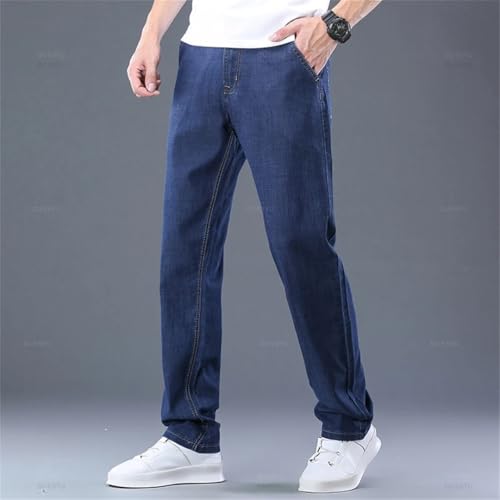 Men Cotton Classic Business Straight Denim Pants Blue Black Work Jeans Black 294