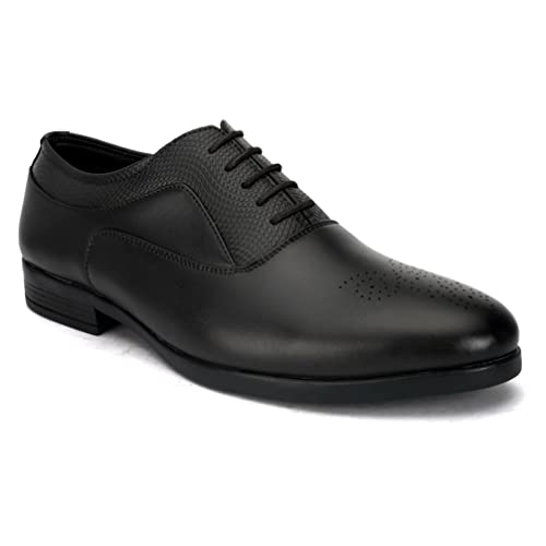 Image of STANPHORD Men Formal Brogue Oxford Shoes | Textured Synthetic Lace-Up | Cushioned Round Toe | Office Business Wedding Party Footwear(TPAJ 5006)
