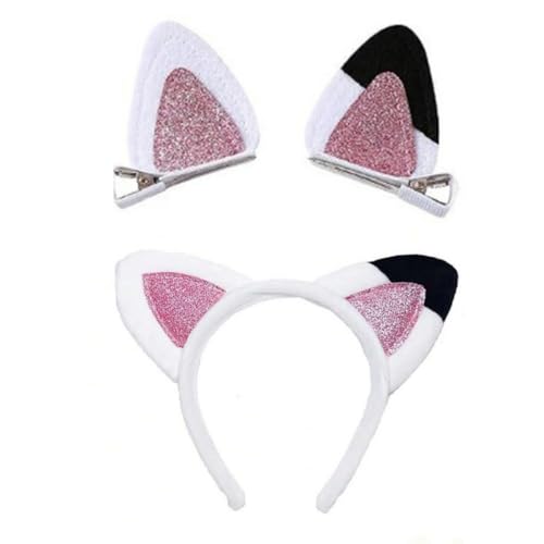 LKJAUOZ Fascia Capelli Gatto & 1 paio fermagli per capelli,Gabbi's Set di Accessori per Capelli Bambini,Cerchietto Capelli Orecchie Gatto Copricapo,per Carnevale Mascherata Cosplay