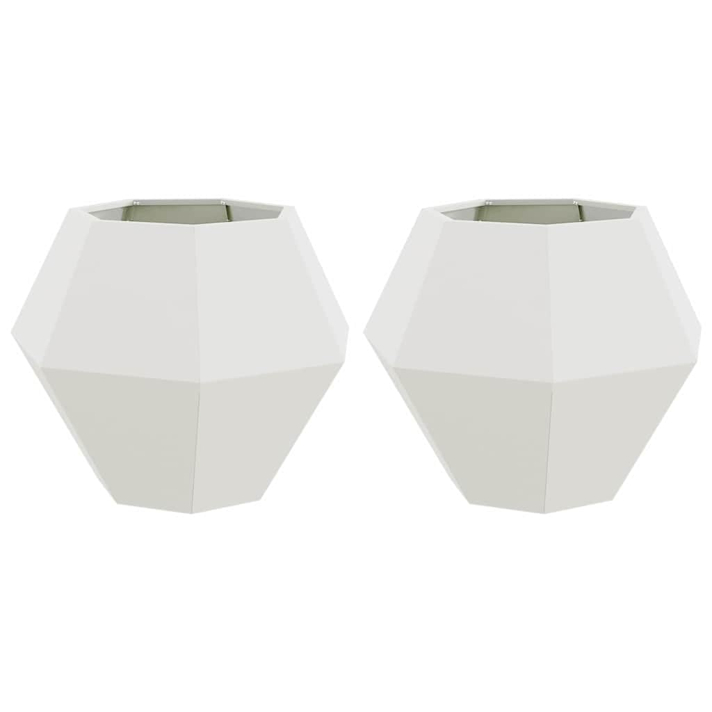 Donica 2 szt Biały 75 x 75 x 60 cm Stal Prostokątna Skrzynka Ogrodowa na Kwiaty Wytrzymała na Zewnątrz Łatwy Montaż Duet