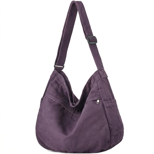 Image of Canvas Hobo Crossbody Shoulder Tote Bag for Women and Men Large Purse Messenger Bag Travel Work Shopping