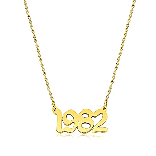 Ovian Birth Year Number Necklace for Women 18K Gold Plated Stainless Steel Birthday Pendant Necklace Memorable Anniversary Jewelry
