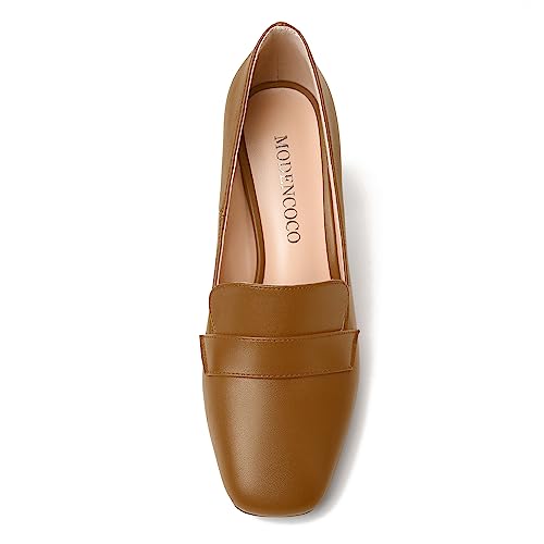 Image of MODENCOCO Womens Sexy Formal Matte Slip On Square Toe Work Block High Heel Loafers Shoes 3.5 Inch