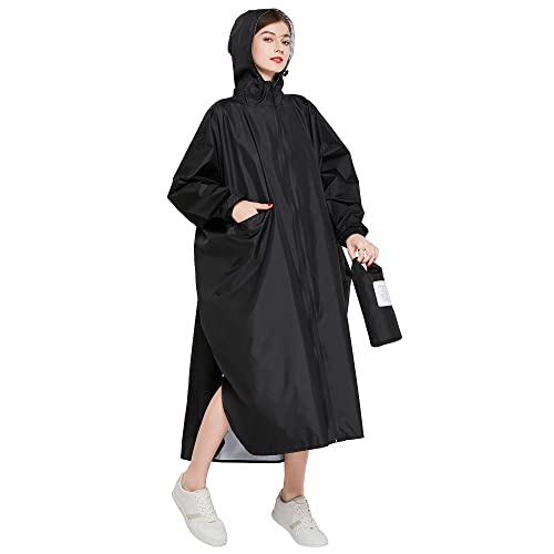 Gaga city Cape de Pluie Femme Imperméable Poncho Manches Longues Fermeture éclair sur Toute la Longueur Poche Avant Unisexe Vert Le noir Cover