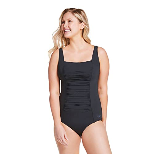 Speedo Women s One Piece Swimsuit, Shirred Sides, Moderate Cut (Black, Medium)