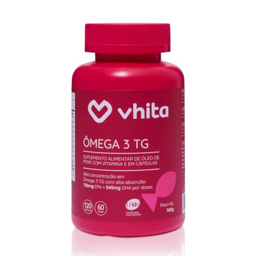 VHITA Ômega 3-120 Cápsulas, 1000mg Concentrado, Rico em EPA e DHA, Fórmula Com Vitamina E - Evita Oxidação, Certificação IFOS, Formato TG - Conforto Gástrico, Importado da Noruega, Embalagem Opaca