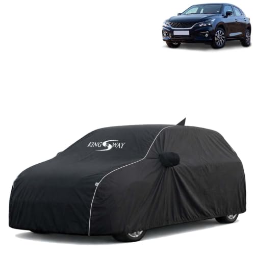 Image of KINGSWAY Super Waterproof Car Cover Only with Maruti Suzuki Baleno (Year 2022 Onwards - All Model) | Mirror and Antenna Pockets | All Weather Car Body Cover with Silver Piping | Black