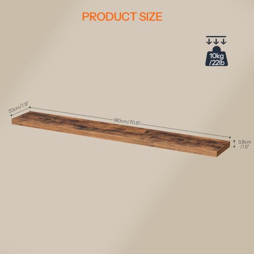 Image of HOOBRO 70.9 inch Floating Shelves for Wall, Set of 2 Wall Mounted Shelf | Hanging Shelf with Invisible Brackets, for Wall Decor Storage in Bathroom Bedroom Kitchen Living Room Office, Rustic Brown