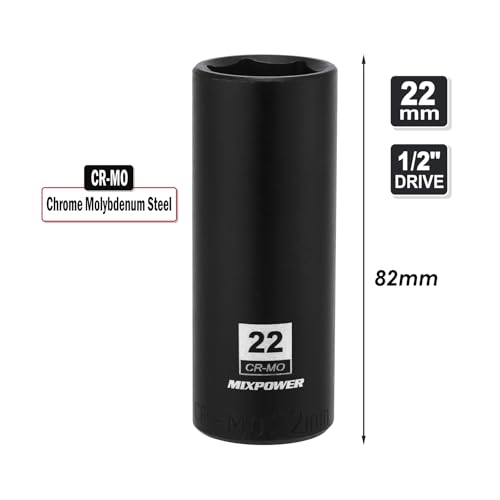 MIXPOWER 2 Pieces 1/2 Inch Drive Deep Impact Socket, CR-MO, 22mm, 6 Point, Radius Corner Design, Axle Nut Impact Grade Socket for Easy Removal, 2PCS Set - Thumbnail 4