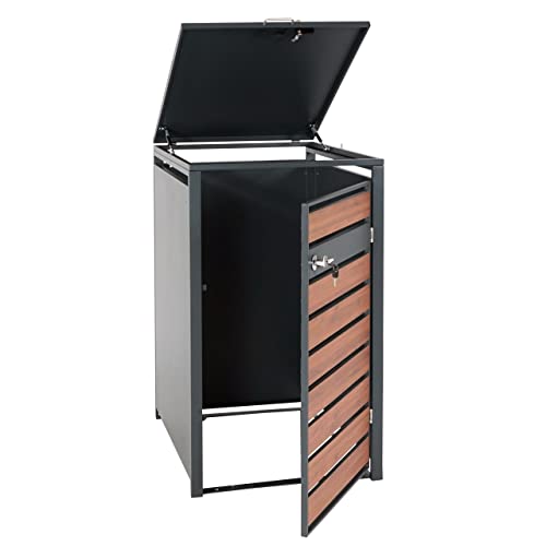 XL 1er/2er-Mülltonnenverkleidung HWC-J81, Mülltonnenbox, Metall 36kg anthrazit - Kirsche-Holzoptik Dunkelbraun