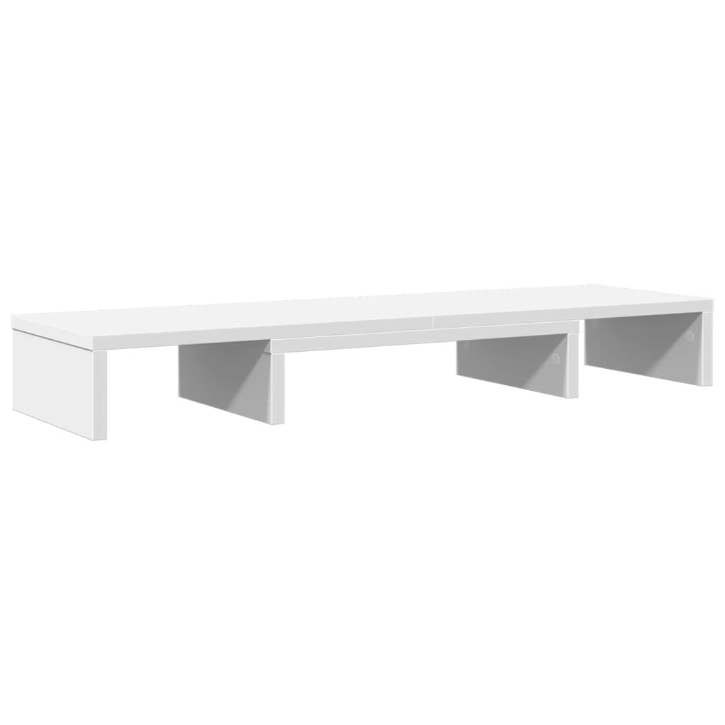 Supporto per monitor regolabile bianco, 80 x 24 x 10,5 cm, in legno per postazione di lavoro ergonomica, regolabile in altezza, con spazio portaoggetti, adatto per due monitor, ideale per