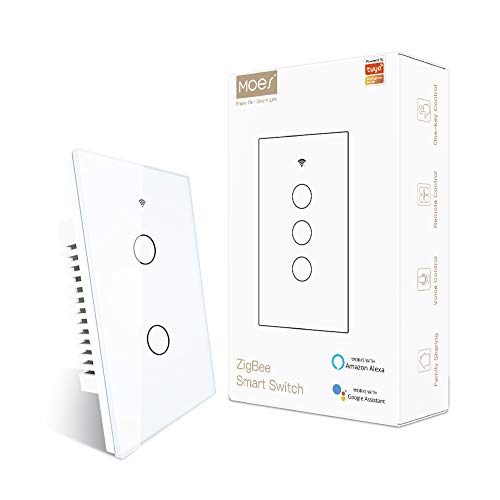 MOES ZigBee Smart Touch Wall Light Switch,Requires Tuya ZigBee Hub,No Neutral Wire/N+L Wiring,No Capacitor,Smart Life Tuya 2/3 Way Remote Control, Work with Alexa Google Home, 2MQTT,1 Gang B