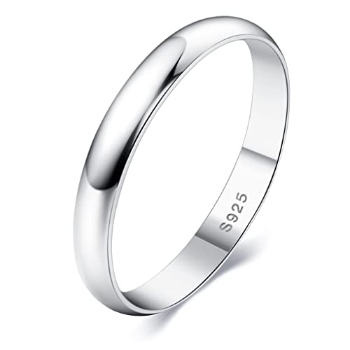 MILACOLATO 3mm Sterling Silver Rings for Women Men 18K White Gold Plated Plain Stackable Thumb Rings Tarnish Resistant Statement Wedding Band Ring Comfort Fit Size 8