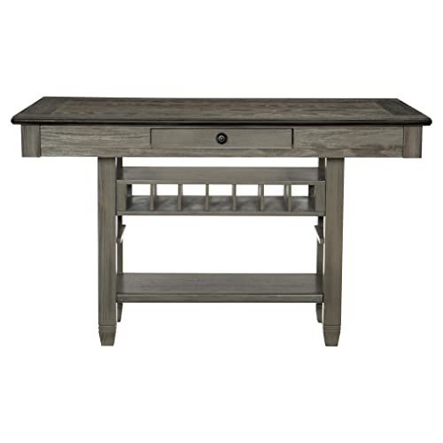 Antique-Gray-Dining-Furniture-Counter-Height-Table-with-Drawers-Wine-Rack-4-Chairs-5pc-Dining-Set-Solid-Wood-Country-Kitchen-Style Antique Gray Dining Furniture Counter Height Table with Drawers Wine Rack 4 Chairs 5pc Dining Set Solid Wood Country Kitchen Style