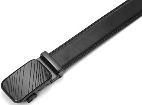 Marino Men’s Genuine Leather Ratchet Dress Belt With Automatic Buckle, Enclosed in an Elegant Gift Box - Modern Striped - Deep Charcoal - Adjustable from 38" to 54" Waist4