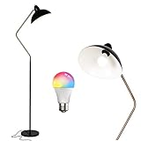 Brightech Swoop LED Floor Lamp with one extra Smart LED Color Changing Light Bulb, Tall Lamp with Adjustable Head, Modern Lamp for Living Rooms & Offices, Standing Lamp with Heavy Base for Bedrooms, S