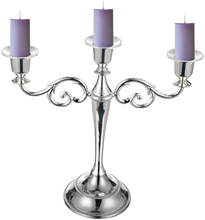 Candle Holder 3-Arms Metal Candle Stand for Taper Candles, Vintage Candelabra Decorative Candlestick Holder for Wedding Candlelight Dinner Party Tabletops Home Decoration (Silver)