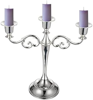 Candle Holder 3-Arms Metal Candle Stand for Taper Candles, Vintage Candelabra Decorative Candlestick Holder for Wedding Candlelight Dinner Party Tabletops Home Decoration (Silver)