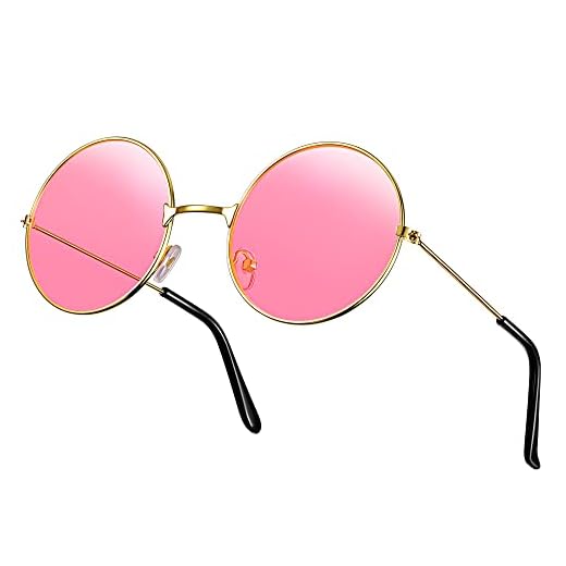 Weewooday Lunettes de Soleil Hippie Rondes Rétro de Fête des Années 70 (Rose)