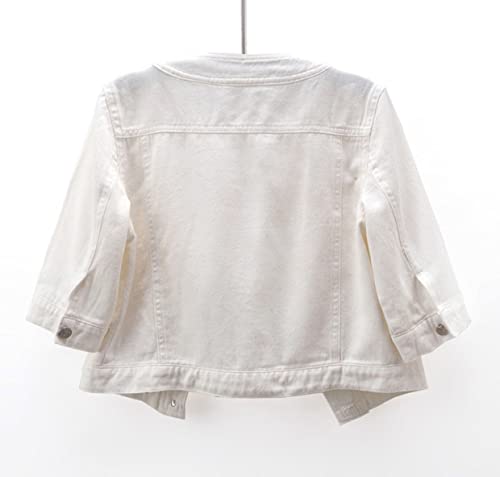 Bluefire2015 Women's Cropped Denim Jacket Button Down Collarless Half Sleeve Jean Jacket (As1, Alpha, X_S, Regular, Regular, White) #TOP1