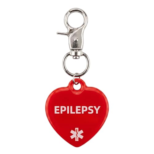Medical Alert Keychain Tag, Red Heart Shape, Acrylic, 1.77 Inch, with Lobster Clasp, for EPILEPSY and More