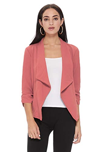Women's Solid Casual Draped Open Front 3/4 Sleeve Outerwear Blazer Jacket/Made in USA