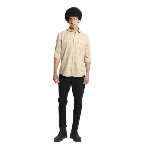 Image of BASICS 100% Cotton Checked Shirt for Men | Slim Fit | Everyday Smart Casual Wear | Full Sleeve