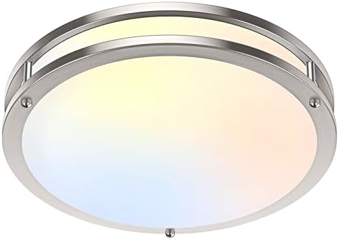 36W LED Flush Mount Ceiling Light Fixture, 13inch LED Ceiling Light 3600LM, Modern Ceiling Light 2700K/3000K/4000K/5000K/6500K 5CCT, Brushed Nickle Dimmable Ceiling Lamp for Living Room Kitchen,1 Pack