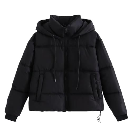Women's Winter Casual Puffer Jacket Stand Colla Hooded Crop Padded Jacket Y2K Teen Girl Pockets Baggy Short Coats2