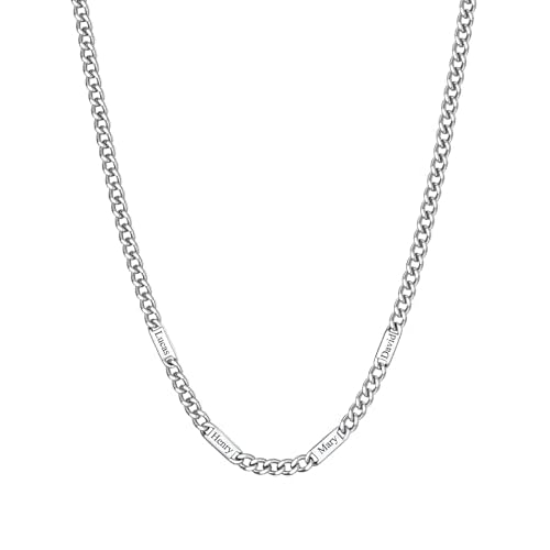 ChainsHouse Custom Name Necklace, Personalized Cuban Link Chain for Men Women, 1-6 Name Inscriptions, 18/20/22/24 Inch with 5cm Extender, 5mm/7mm Widt