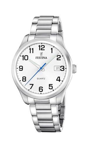 Festina Orologio Uomo Analogico in Acciaio Inossidabile 316L Argentato - Movimento al Quarzo - Calendario - Vetro Minerale ad Alta Resistenza - Impermeabile 5 ATM F20736/1
