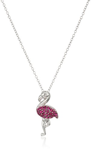 Sterling Silver Fuchsia Flamingo Pendant Necklace Made with Crystal (18