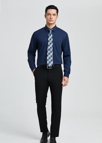 Image of HISDERN Mens Dress Shirt with Tie Pocket Square Set Classic Button Down Shirt Matching Tie Long Sleeve Shirts