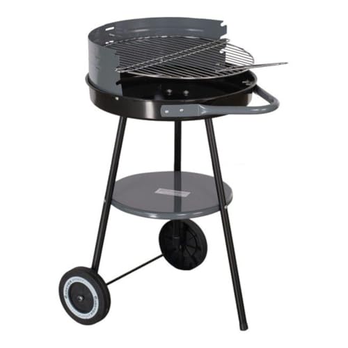 Master Grill MG912 Rundgrill auf Rollen Holzkohlegrill Standgrill Grillwagen mit Unterem Regal Gartengrill 40cm Durchmesser BBQ