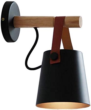 Chrasy Wall Light Sconce Modern Wooden Leather Decorative Led Wall Lamps E27 Base Lighting Fixture for Living Room Bedroom Bedside Study Porch Aisle Corridor (Black)