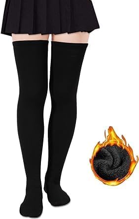 Judee'sJudee Wool Warm Thigh High Socks Extra Long Cotton Knitted Warm Thick Thermal Woolen for Women Winter Wear Knee Length Leg Warmers Tall Long Boot Cuffs Cap Stocking Girls Stripe Warmer (1 Pair)