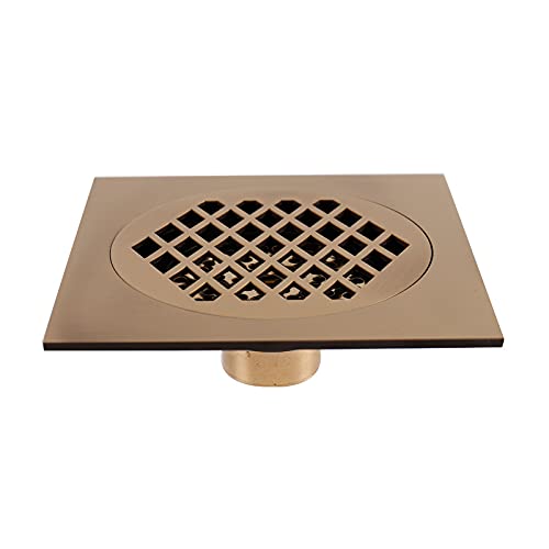 Floor Drain 15x15cm Square Floor Drain Brass Antique/Brushed/Gold/Rose Gold/Black/Bronze/Red Bronze Bathroom Shower Room Waste(Antique)