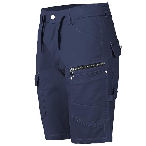 BIG BEE Men’s Work Shorts, Stretch Cotton Cargo Pockets, Elastic Waist Navy Blue 36