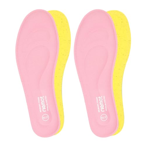 riemot 2 Paar Memory Foam Einlegesohlen für Damen Komfort Einlegesohlen Weich Schuheinlagen für Sneaker Arbeitsschuhe Stiefel für Sport Freizeit und Beruf,Rosa Gr.39