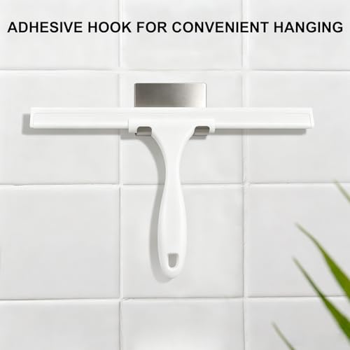 Image of SetSail Squeegee for Shower Glass Door, 12 Inches, White | All-Purpose Squeegee for Shower Glass Door Stainless Steel Window Squeegee with Hook for Car Windshield