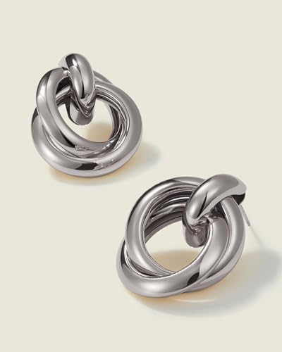 UANNEAU Chunky Silver Earrings for Women Trendy 14k Gold Plated Statement Triangle Stud Earrings Hypoallergenic Lightweight Geometric Vintage Drop Earring Jewelry — view 5