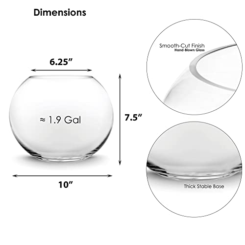 Cys Excel Glass Bubble Bowl (H-7.5" W-10", Approx. 2 Gal.) Multiple Size Choices Fish Bowl Vase Glass Round Bowl Terrarium Globe Flower Vase Centerpiece #TOP1