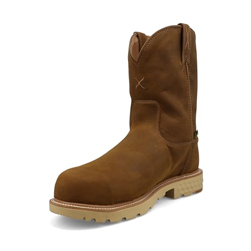 Twisted X Men's 10" Pull On Nano Composite Toe Waterproof MET Guard Work Boot, Round Toe with CellStretch, Distressed Saddle, 10.5 M angle 8