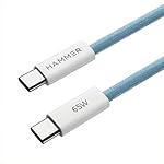 HAMMER Type C to Type C Cable 65W Braided, PD Fast Charging, Data Sync, 1.5 Meter Tangle Free Wire, Compatible with all C-Type Enabled Devices (Blue)