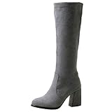  COOLCEPT Damen Stiefel Elegant Blockabsatz Knee Boots Stretch Stiefel Party Buro High Stiefel Gray Gr 39 Asian
