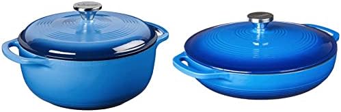 Lodge EC4D33 Enameled Cast Iron Dutch Oven, 4.5-Quart, Caribbean Blue & Enameled Cast Iron Covered Casserole, 3.6-Quart, Caribbean Blue, Oval casserole