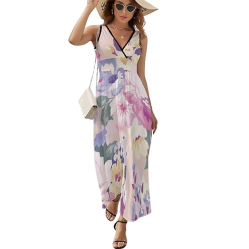 Robe Maxi Col V Décontracté à Fleurs Aquarelle Longue d'Été