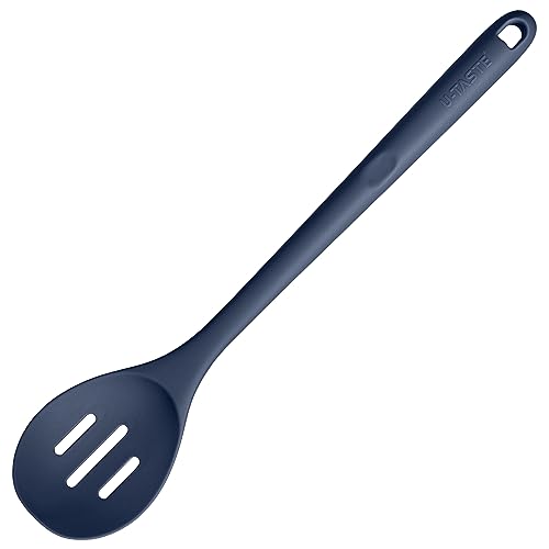 Image of U-Taste Silicone Slotted Spoon, 13.3 inch Long Large Mix Spoon, Midnight Blue